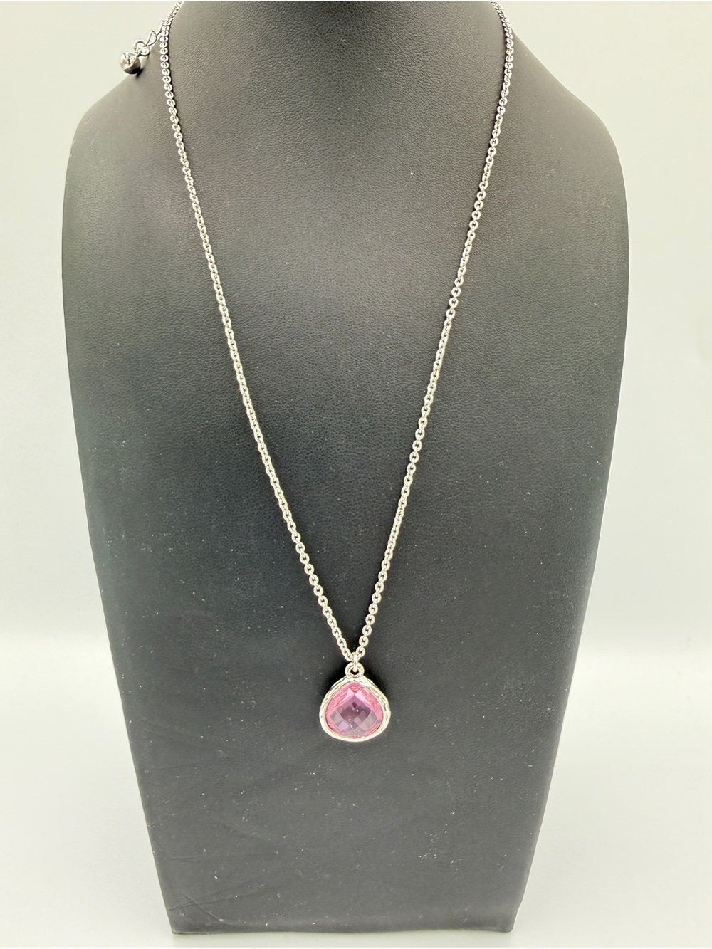 Sterling-Style Pink Faceted Teardrop Necklace